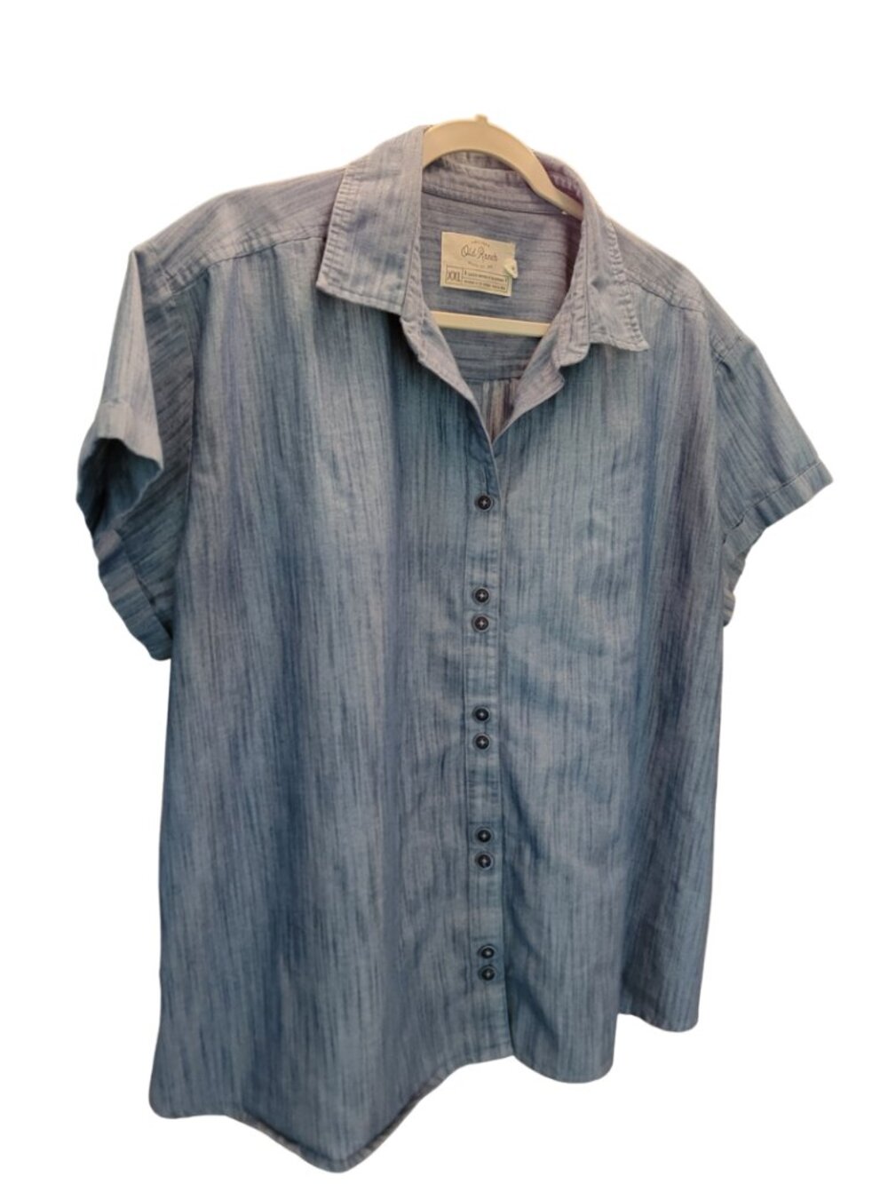 Relaxed chambray/washed denim look short-sleeve top